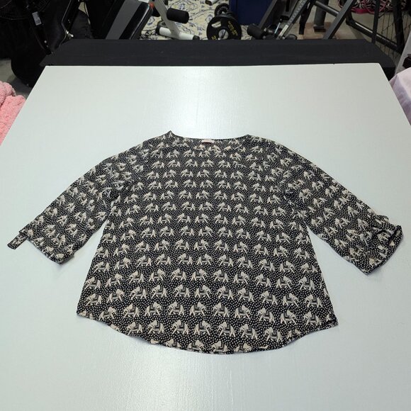 Pixley Size Small Black and Cream Elephant Print Blouse - Picture 11 of 13